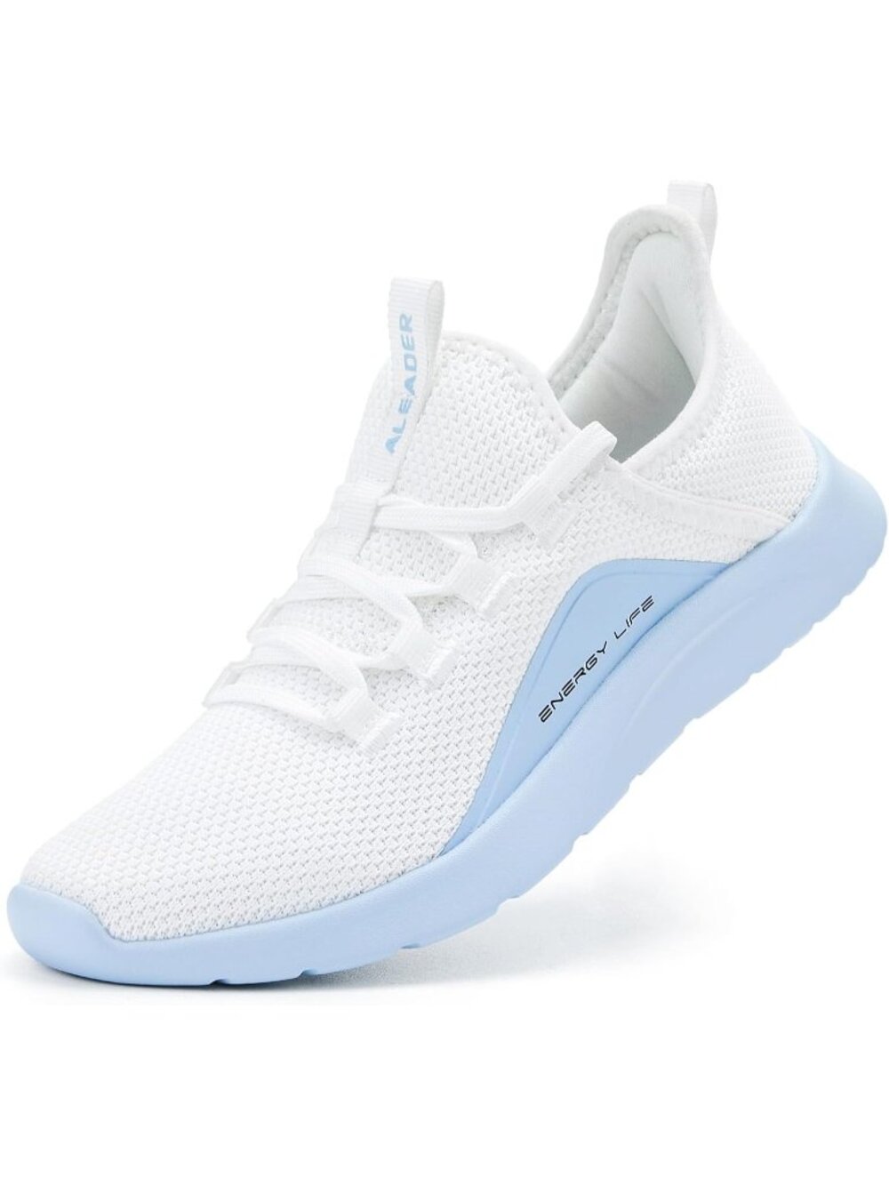Women's White/Sky Blue Comfortable Round Toe Lightweight Slip On Sneaker Shoes